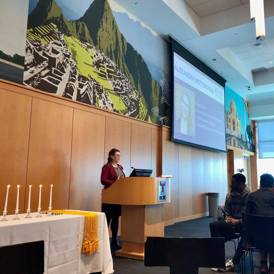 Speaking at Eta Sigma Delta's Induction Ceremony at Temple University